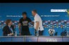 Neymar gives Phil Scolari a solemn hug during post-match presser