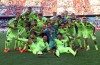 Barcelona celebrate winning La Liga by spraying Champagne around the Calderon