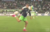 Lord Bendtner shows off his fancy foot work during Wolfsburg warm up