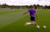 Harry Kane takes on cross bar challenge from inside his own box!