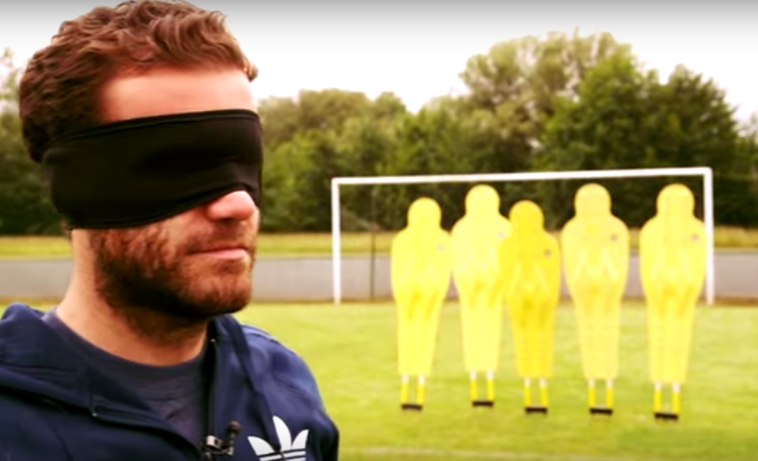 Juan Mata takes on blindfolded free kicks just because he can