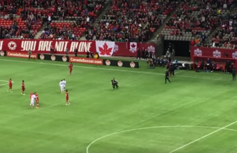 Canada-Chiropractor-tackle-pitch-invader