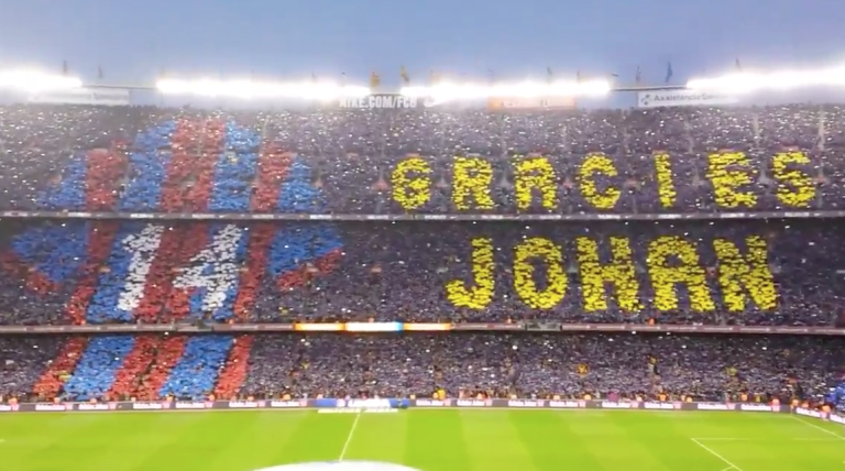 Camp Nou salutes Johan Cruyff with tifo before El Clasico